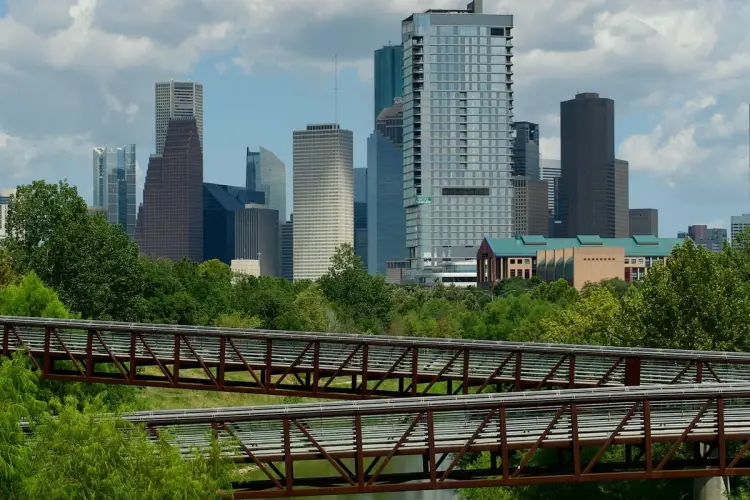 Pedestrian bridges over Buffalo Bayou in Houston.jpg