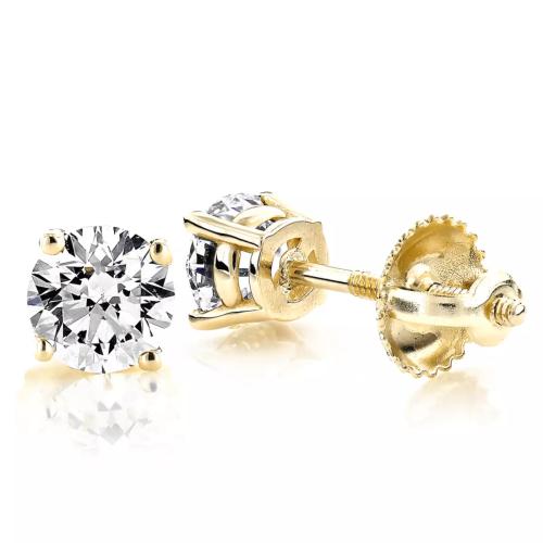 Solitaire 1 Carat Round Diamond Stud Earrings F-G VS in 4 Prong 18K Yellow Gold.png